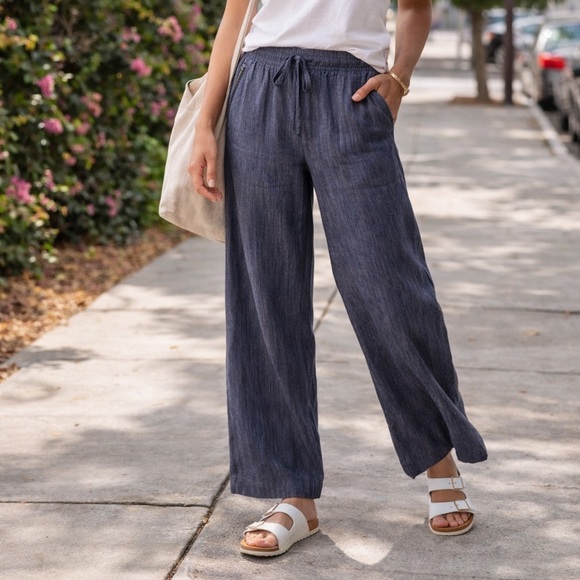 Athleta Pants - ATHLETA Cabo Linen Wide Leg Pants Blue Relaxed Resort wear Coastal grandma Sz 8
